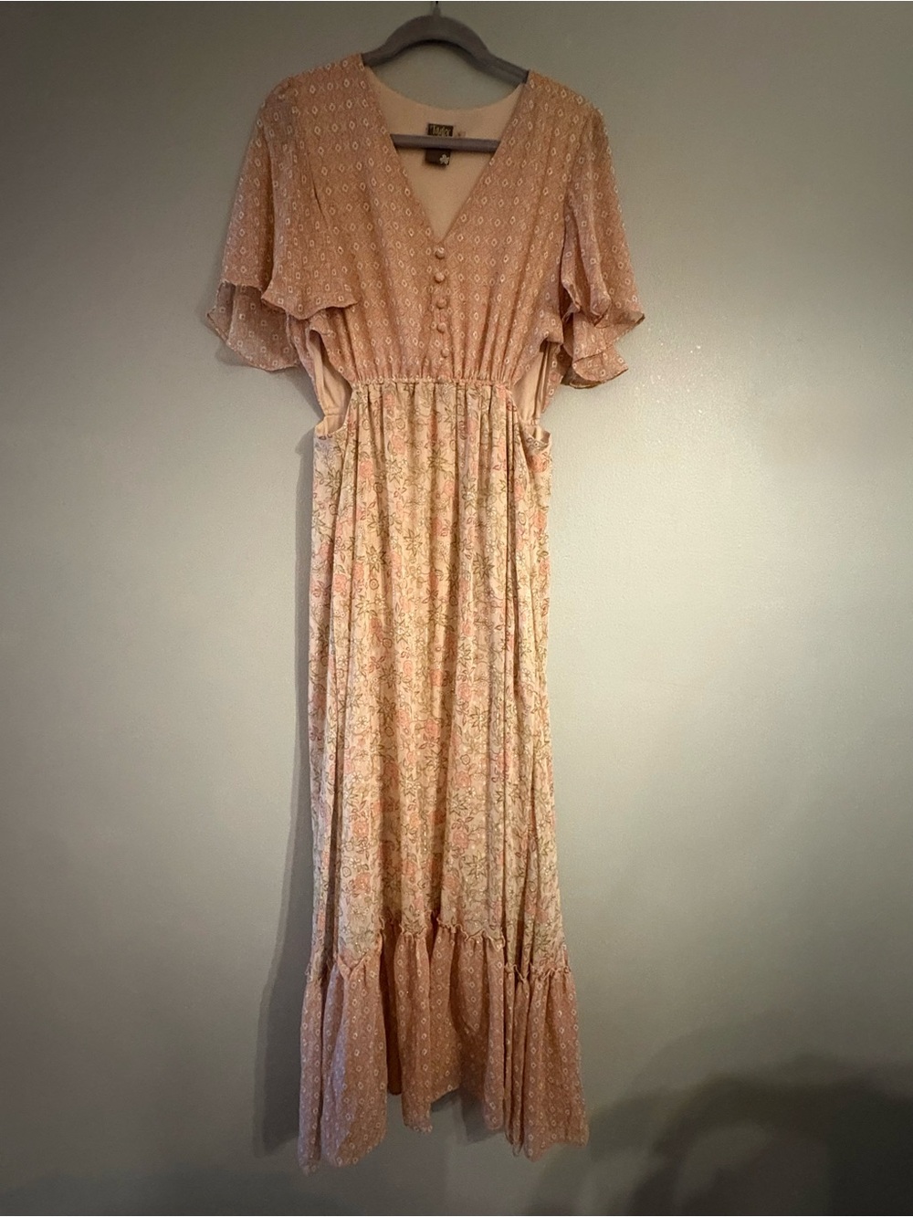 Taylor Cottagecore Boho Floral Mixed Print Maxi Dress with Cut Outs